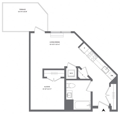 Floor plan for studio, 1 bath, 514 sqft